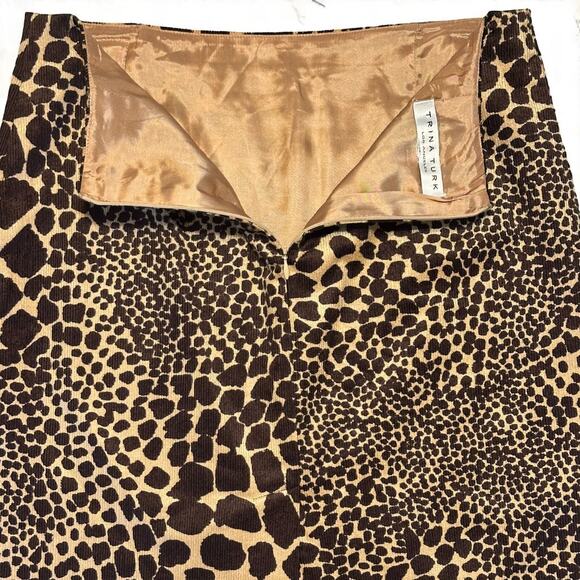 Y2K Trina Turk Brown Leopard Pencil Skirt Back Zip Corduroy Lace Sz 8-10 Medium - Picture 3 of 7